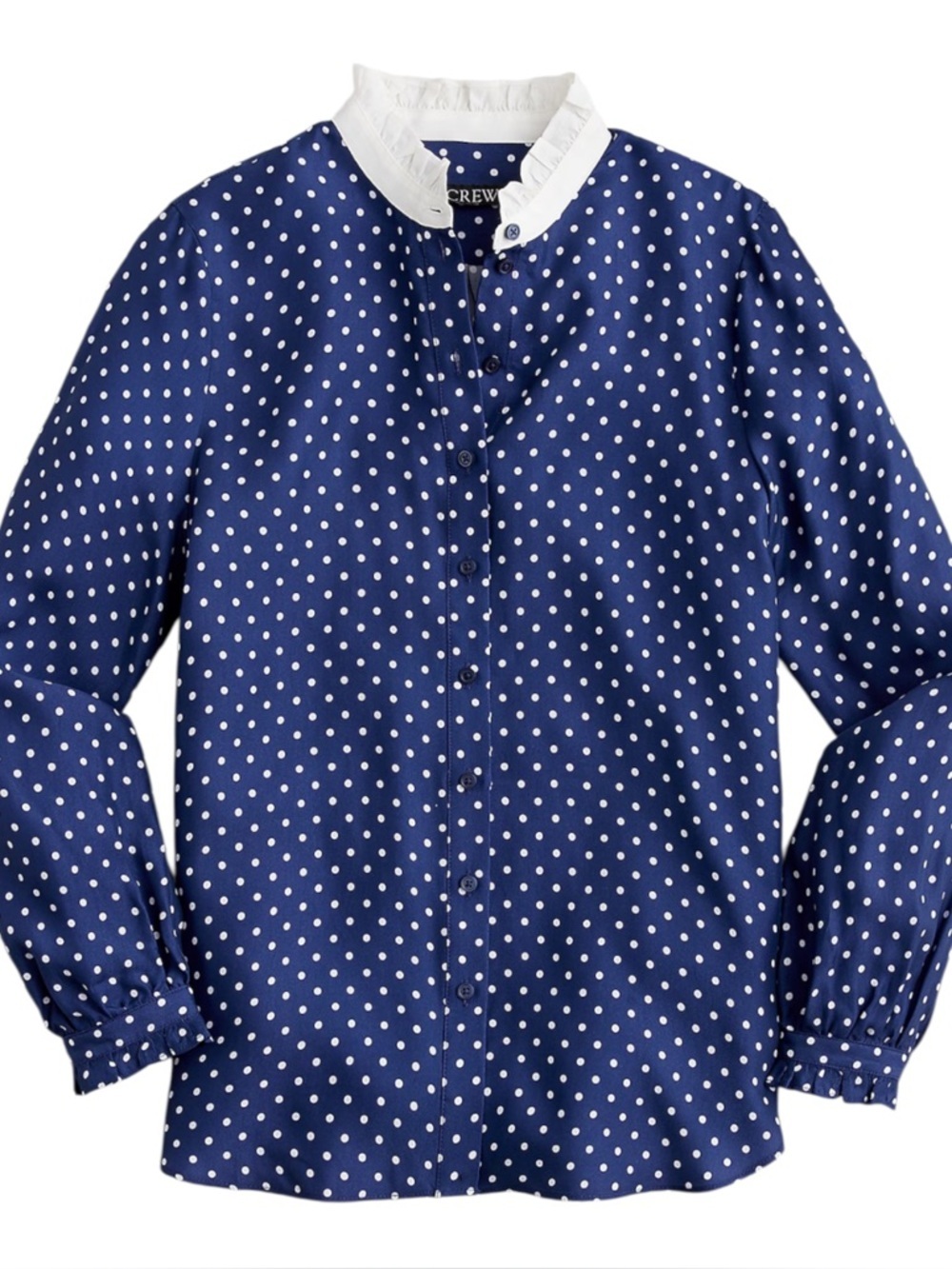 Like New J. Crew Drapey Cupro-Blend Ruffle Trim Button Front Polka Dot Top Small
